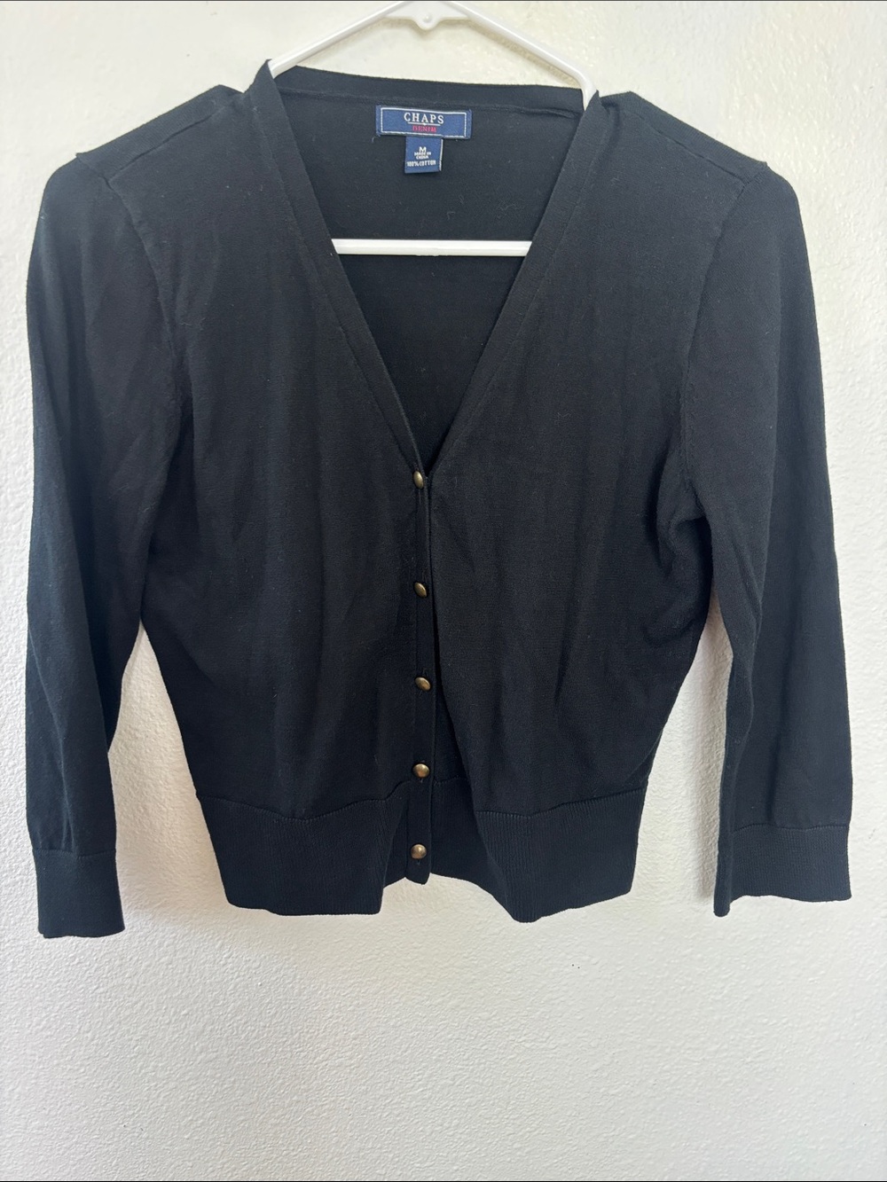 Chaps Black Cardigan with Gold-Tone Buttons